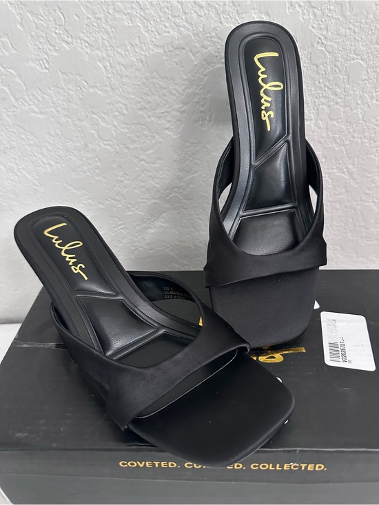 Lulus Shoes - Lulus Mirzam Black Satin Kitten Heel Slide Sandals Size 6